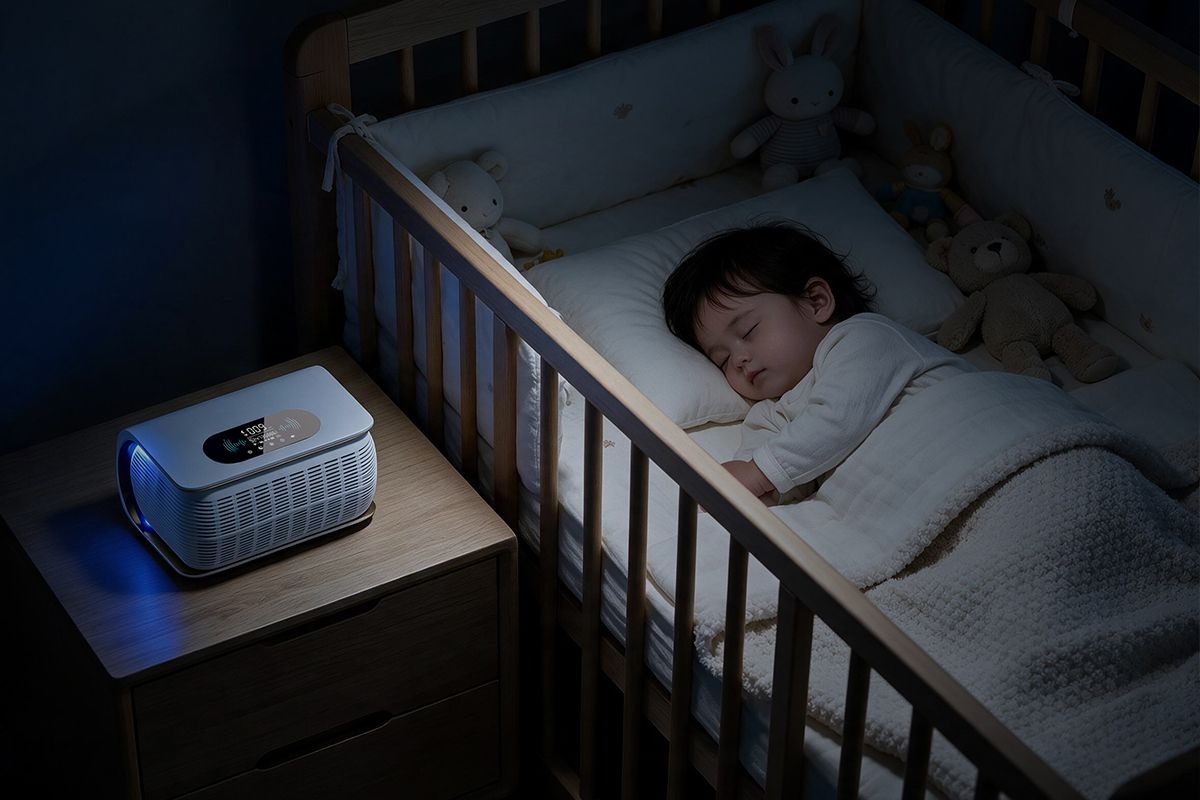 Mother & baby room scene_Tiiiyes Z5 sleep device wide-angle side airflow_Multi-Dimensional Sleep Support